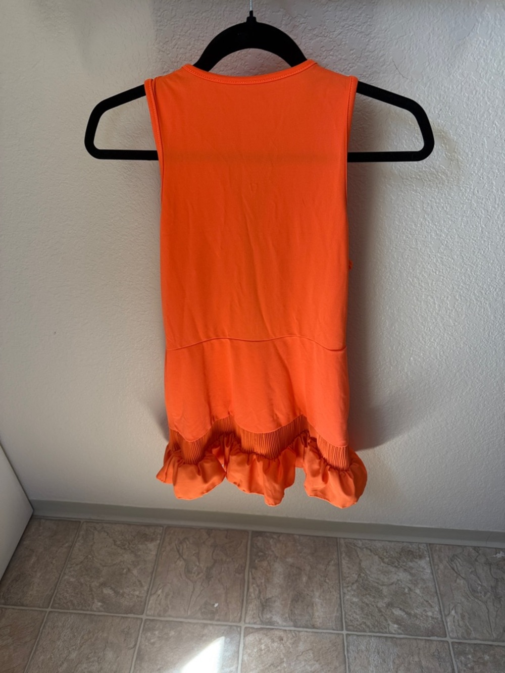 Bright Orange Sleeveless Golf Zip Front Ruffle Dress. - Picture 2 of 2